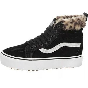 VANS Sk8 HiTop Platform Black Leopard Faux Fur W6